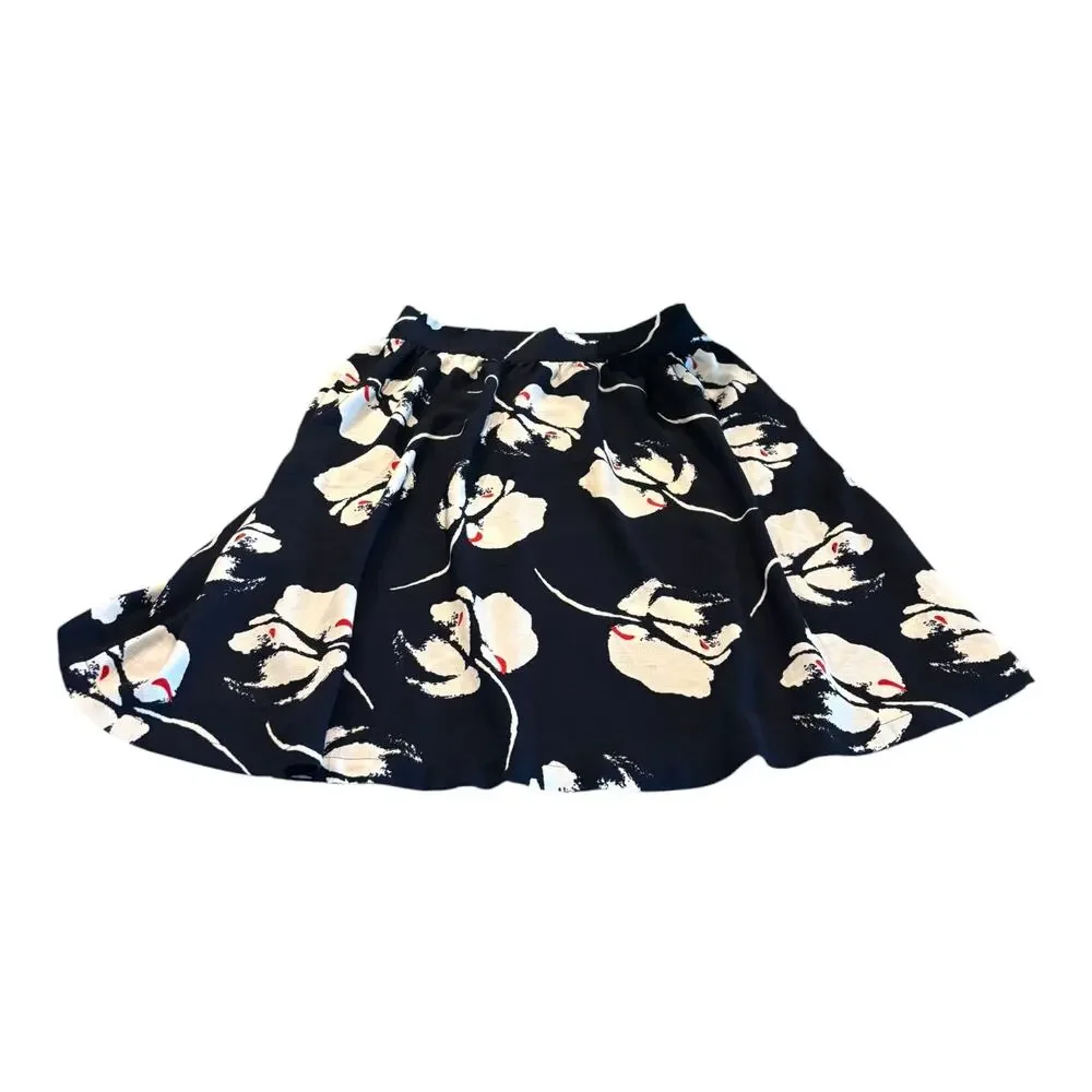 Jacqueline de Yong Navy Blue White Flower Midi Skirt Size 36/4